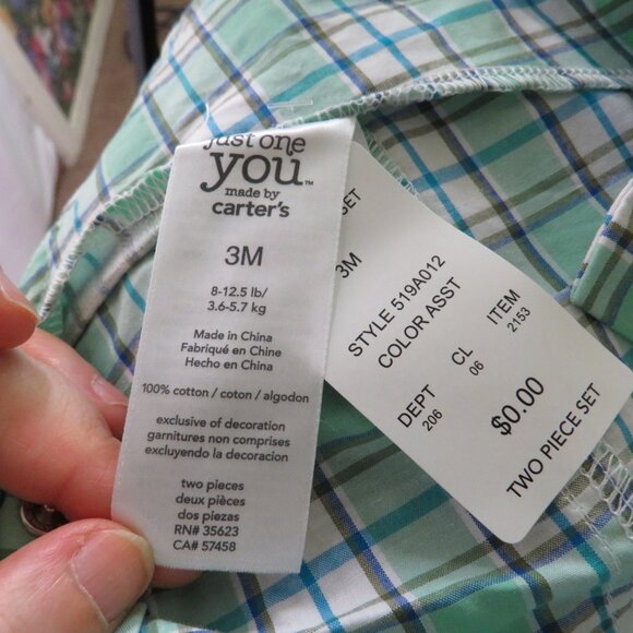 Baby Mint Green Plaid Jumper & Bodysuit 2pc 3Mts Carter's Embroidered Bear - Picture 10 of 16